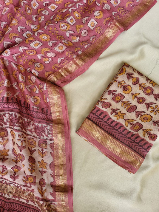Vanaspati Ajrakh Maheshwari Silk Suit Material