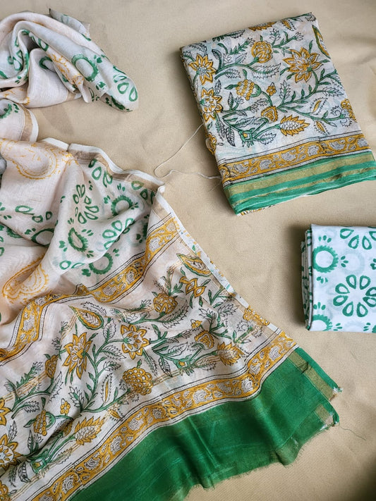 Hand Blocks Prints Chanderi Silk Suit