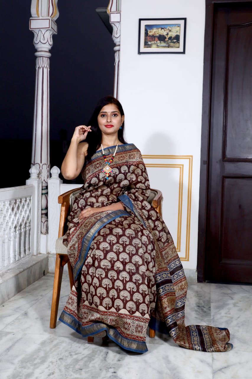 Natural Hand Blocks Prints Maheshwari Silk Sarees