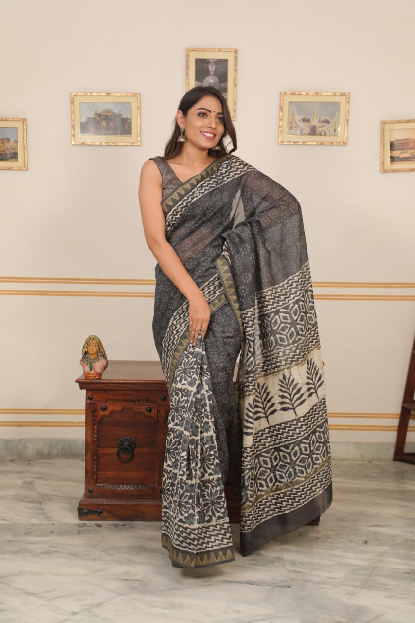 Natural Hand Blocks Prints Maheshwari Silk Sarees