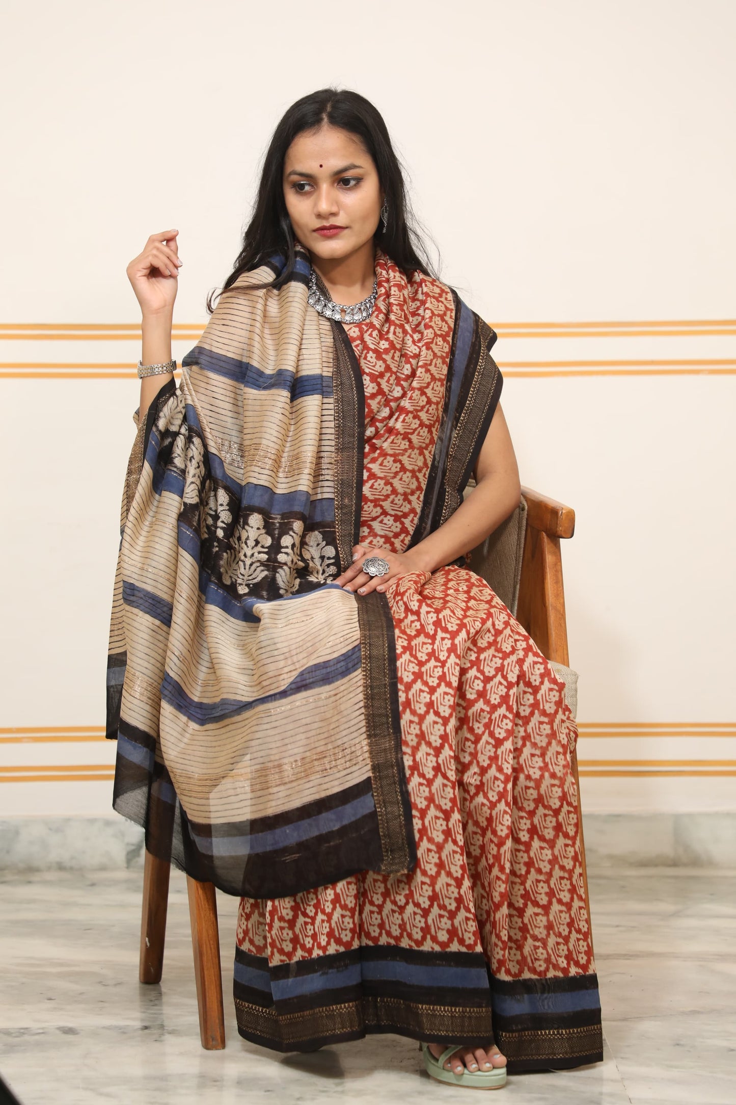 Natural Hand Blocks Prints Maheshwari Silk Sarees