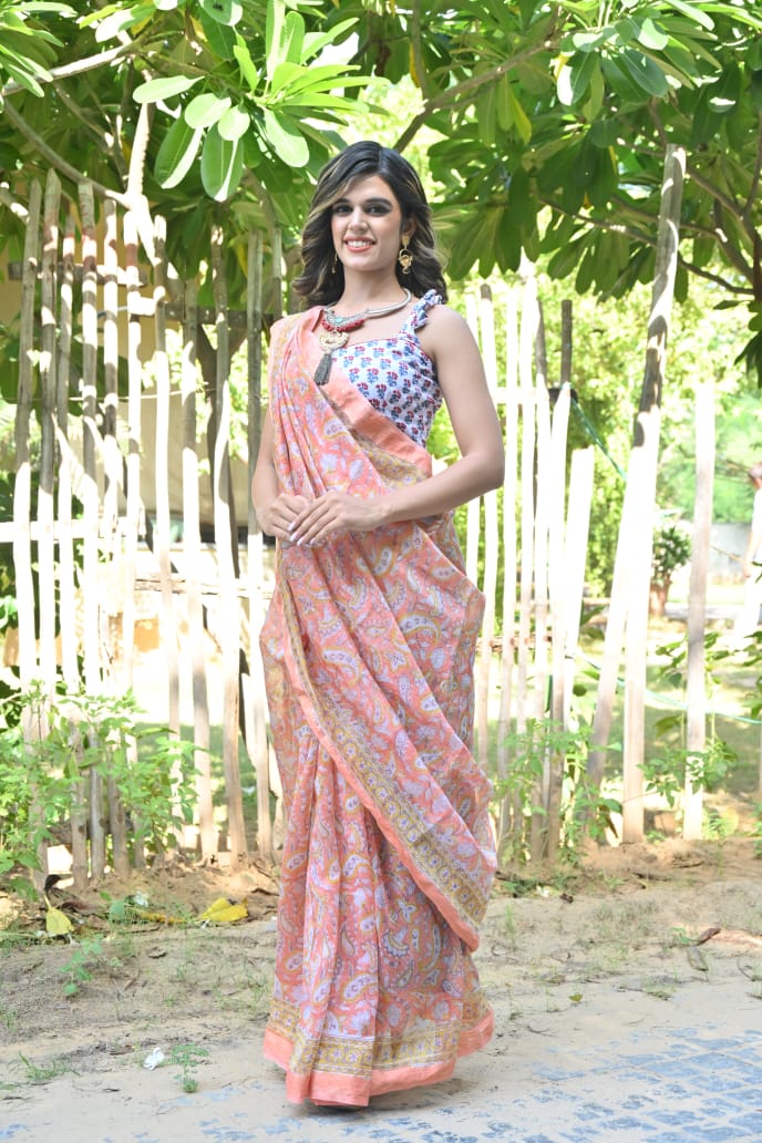 Natural Hand Blocks Prints Maheshwari Silk Sarees