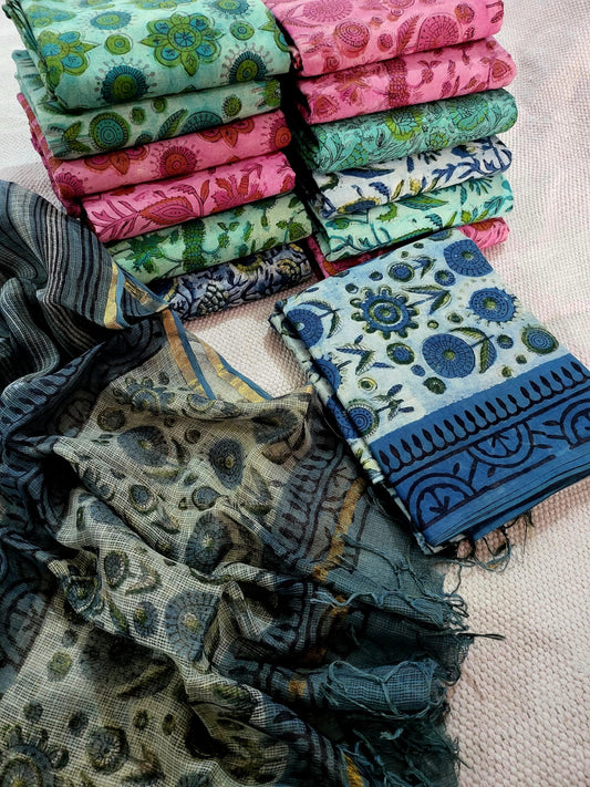 Indigo Vanaspati Ajrakh Print Kota Silk Suit sets