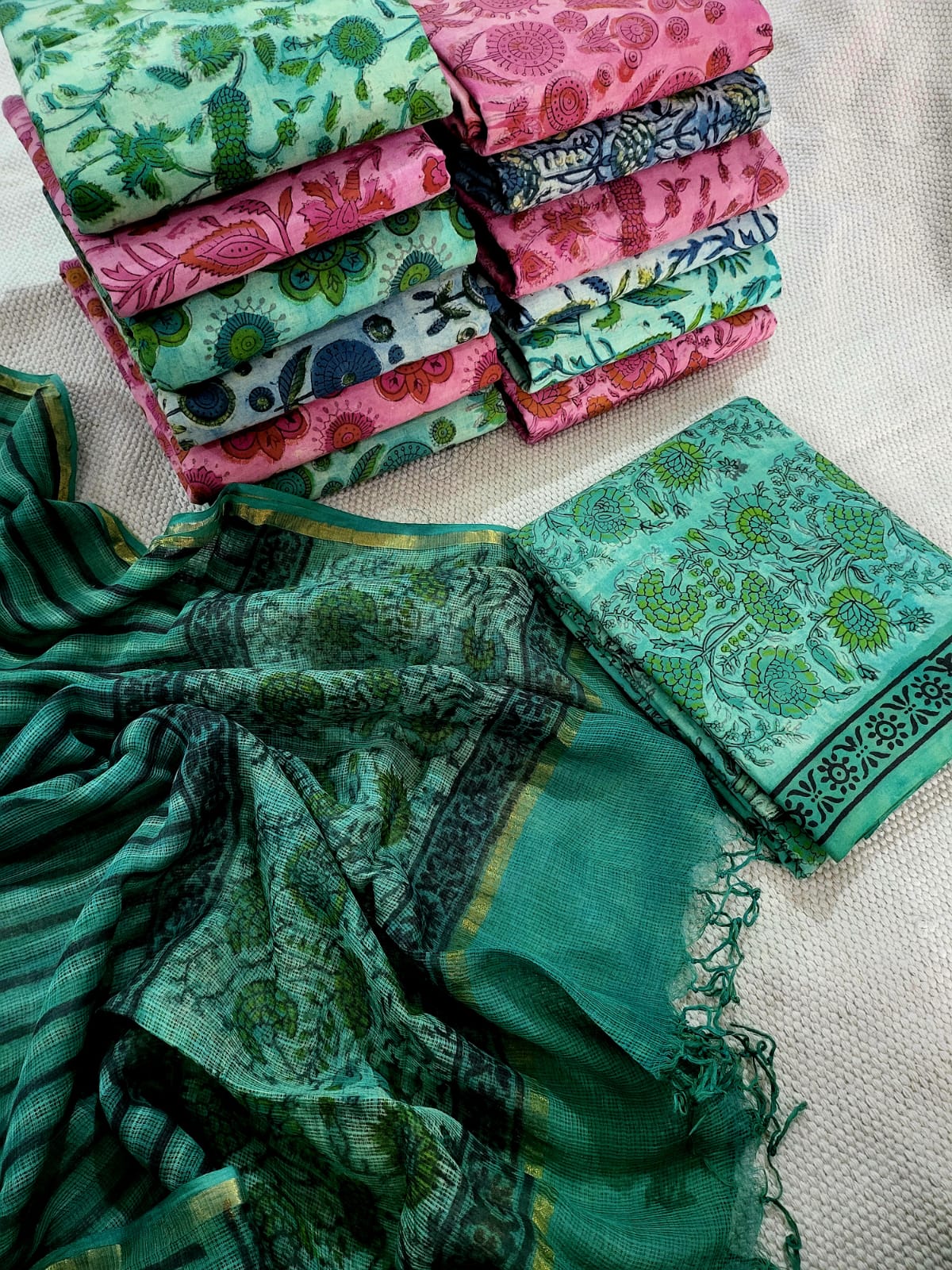 Vanaspati Ajrakh Print Kota Silk Suit sets