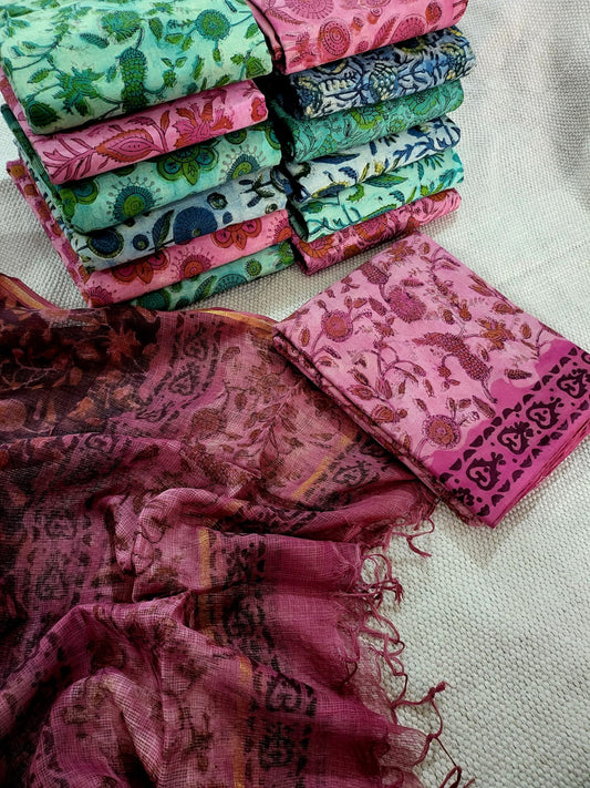 ANAAR Vanaspati Ajrakh Print Kota Silk Suit sets