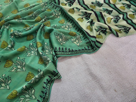 Exclusive Vanaspati Hand Blocks prints Modal Silk Saree