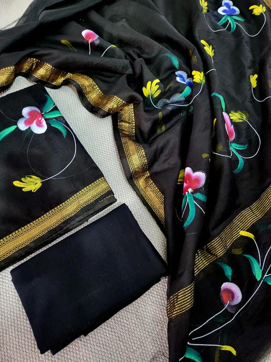 Hand Painted Maheshwari Silk suit