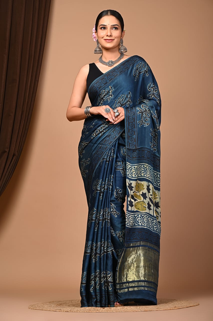 Nashpal Eco Prints Modal Silk saree