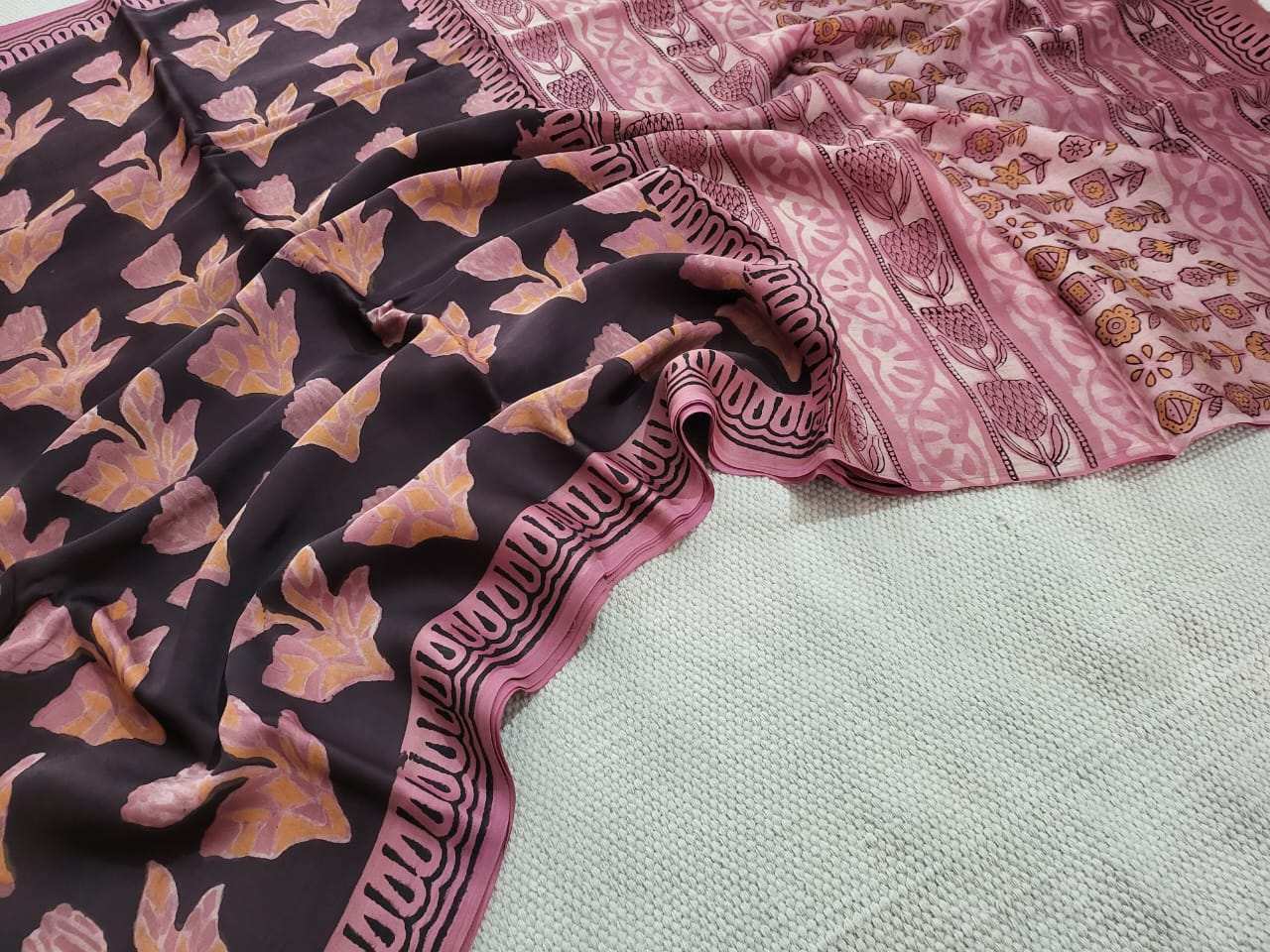 Exclusive Vanaspati Hand Blocks prints Modal Silk Saree